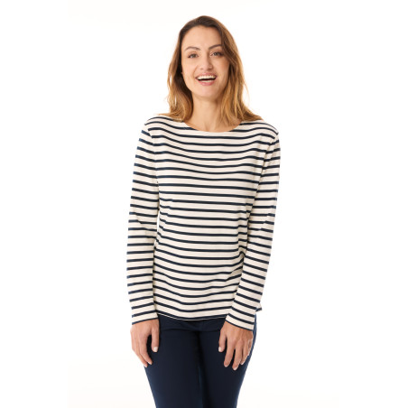 Marinière bicolore écru et bleu marine pour femme | Mousqueton