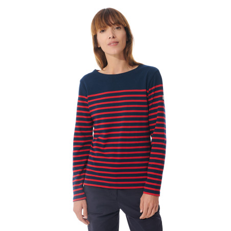 Marinière bleu marine et rouge manches longues pour femme | Mousqueton