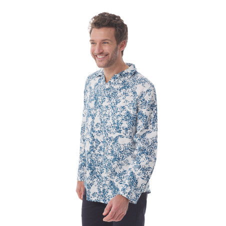 Chemise homme légère à motifs poissons bleu abysse | Mousqueton