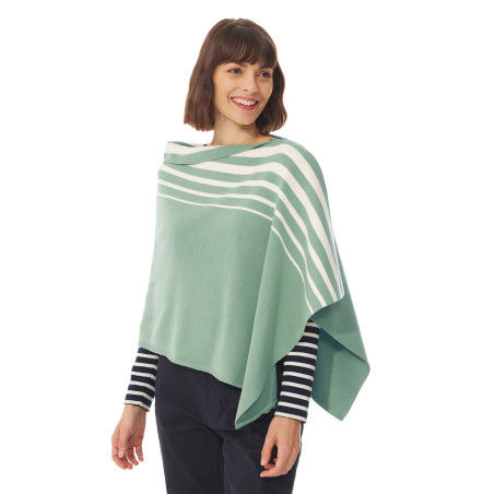Poncho femme rayé vert clair opale | Mousqueton