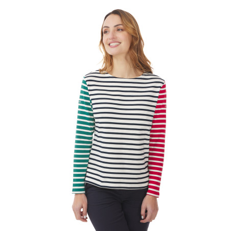 Marinière femme rayures contrastées bâbord tribord rouge vert | Mousqueton