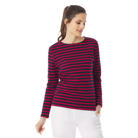 Marinière bicolore bleu marine et rouge pour femme | Mousqueton