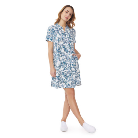 Robe à manches courtes femme motifs poissons bleu abysse | Mousqueton