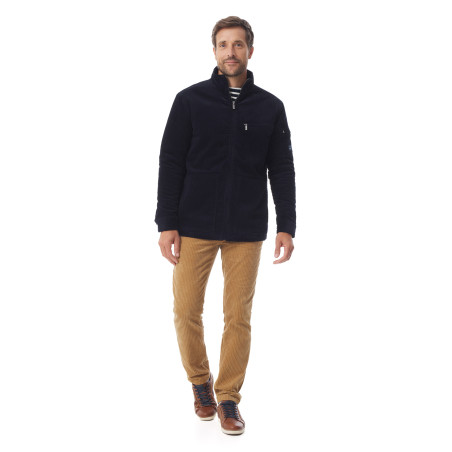 Veste zippée homme en velours côtelé bleu marine | Mousqueton
