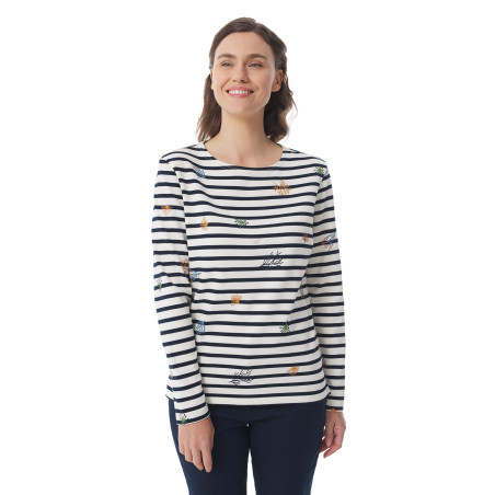 Marinière bleu marine femme à motifs flore marine | Mousqueton