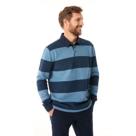 Polo rugby homme bleu marine et bleu clair | Mousqueton
