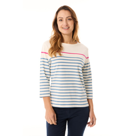 Marinière manches 3/4 Femme bleu et rose | Mousqueton