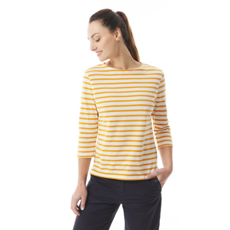 Orange yellow two-tone sailor stripe T-shirt for women | Mousqueton