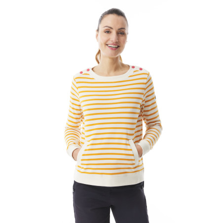 Pull rayé col bateau femme jaune orangé | Mousqueton