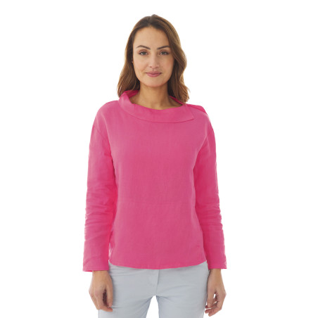 Blouse femme col asymétrique rose fuschia | Mousqueton