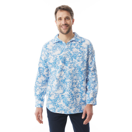 Chemise homme légère à motifs poissons bleu ciel | Mousqueton