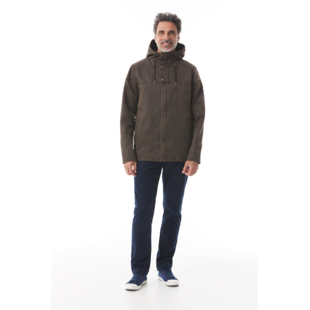 Veste à capuche Homme en toile enduite marron | Mousqueton