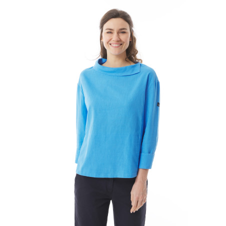 Blouse femme col asymétrique bleu ciel | Mousqueton