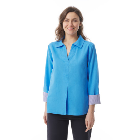 Blouse unie Femme col V bleu ciel | Mousqueton
