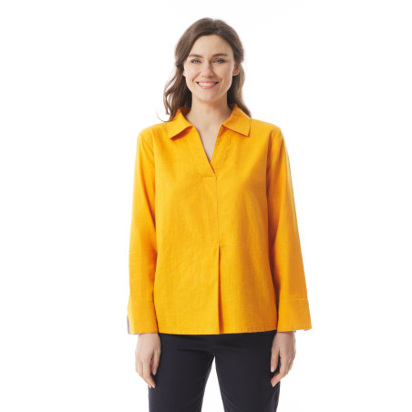 Blouse unie Femme col V jaune orangé | Mousqueton
