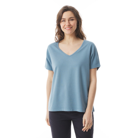 T-shirt col V femme en coton bio bleu provençal I Mousqueton