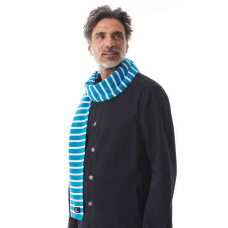 Echarpe rayée en laine bleu ciel | Mousqueton