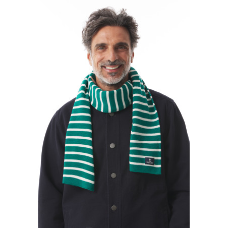 Echarpe rayée en laine vert jade | Mousqueton