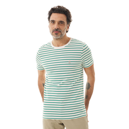 T-shirt rayé manches courtes à col rond homme vert jade | Mousqueton