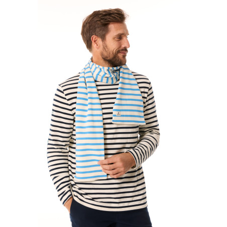 Echarpe rayée en coton bleu ciel | Mousqueton