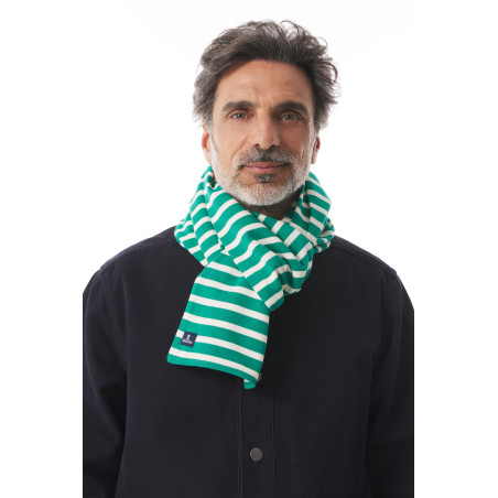 Echarpe rayée en coton vert jade | Mousqueton