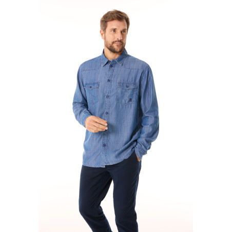 Fluid blue denim shirt in Tencel for men | Mousqueton