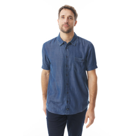 Lightweight short-sleeve denim blue Tencel shirt for men | Mousqueton
