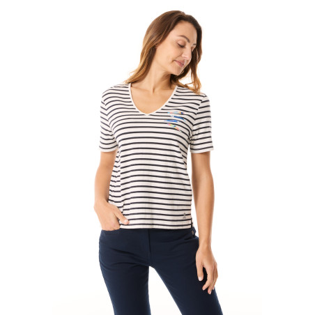 T-shirt col V rayé Stéphanie Veillard - Édition limitée | Mousqueton