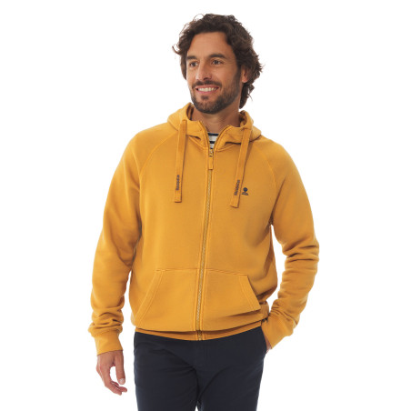 Sweat zippé à capuche homme jaune orangé | Mousqueton