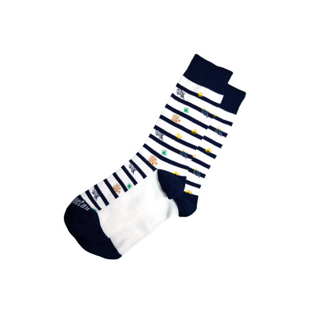 Chaussettes hautes rayées à motifs flore marine | Mousqueton
