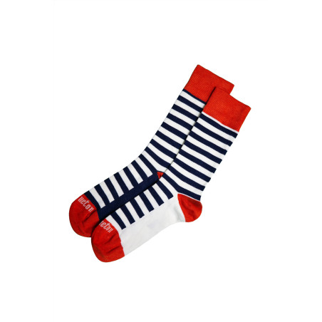Chaussettes hautes contrastées en bambou écru et bleu marine | Mousqueton