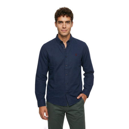 Chemise manches longues homme en coton bleu marine | Mousqueton