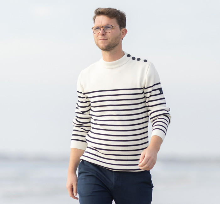 Man wearing a striped sailor sweater